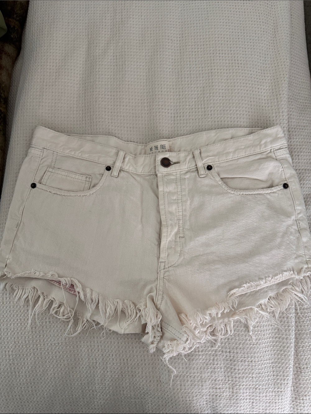 Free People White Frayed Hem Denim Shorts
